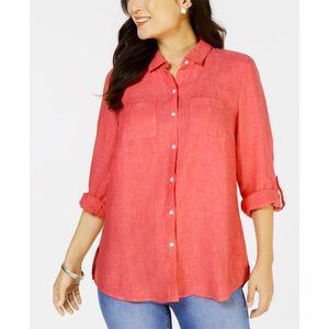 1X 3X Charter Club Coral Linen Button Top Plus Sz